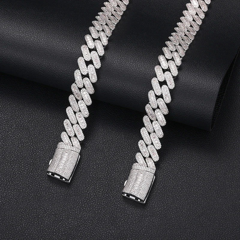 Baguette Cuban Link Chain & Bracelet (16 mm) – 925 Sterling Silver