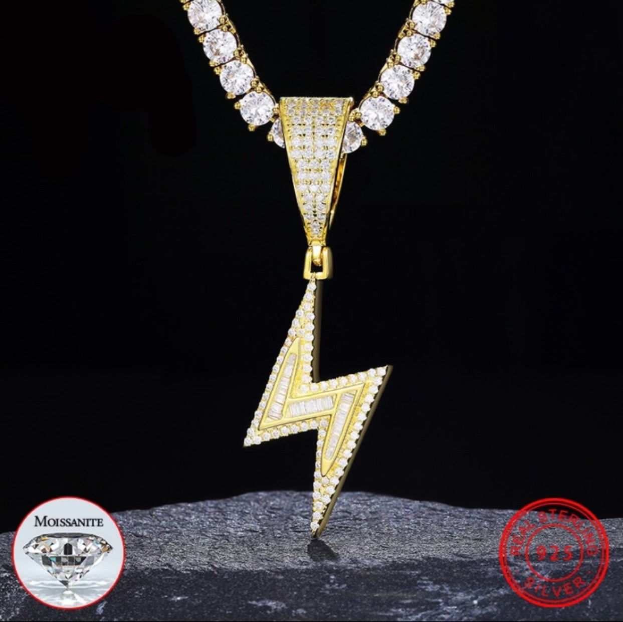 VVS Mini Lightning Baguette Pendant (Gold Plated/925 Sterling Silver)