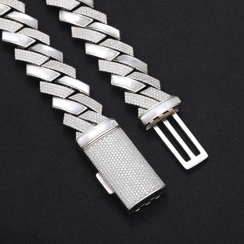 Half-Solid/Half-Iced VVS Cuban Link Chain & Bracelet (18 mm) – 925 Sterling Silver