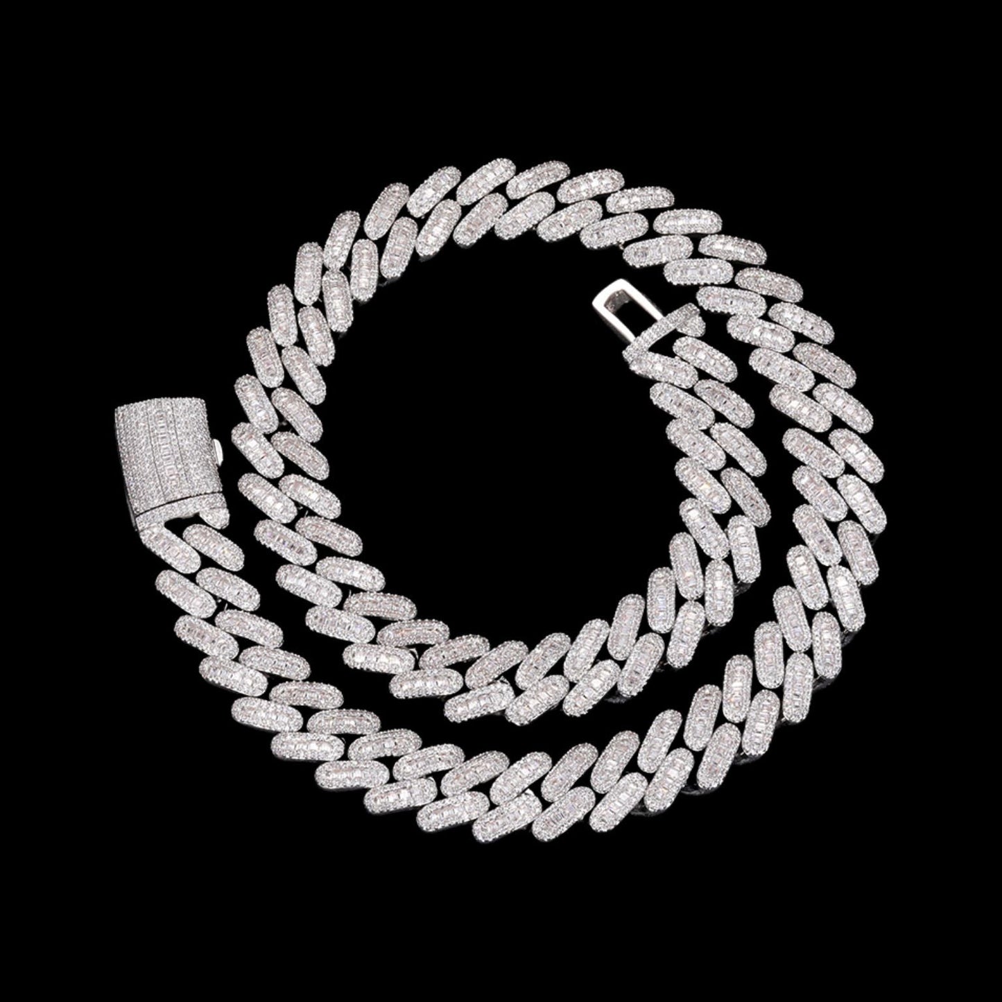 Baguette Cuban Link Chain & Bracelet (16 mm) – 925 Sterling Silver