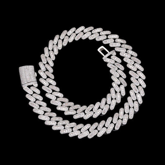 Baguette Cuban Link Chain & Bracelet (16 mm) – 925 Sterling Silver