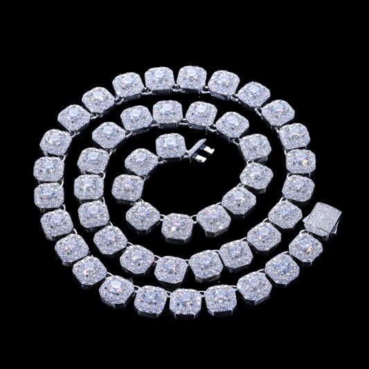 Square Diamond Tennis Chain (10mm) – 925 Sterling Silver